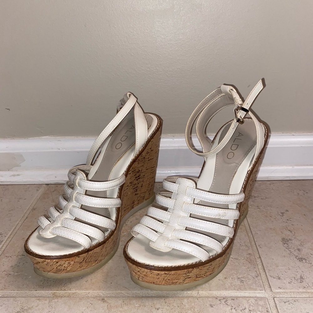 COPY - Aldo Kairedda white cork wedge sandal, size 8